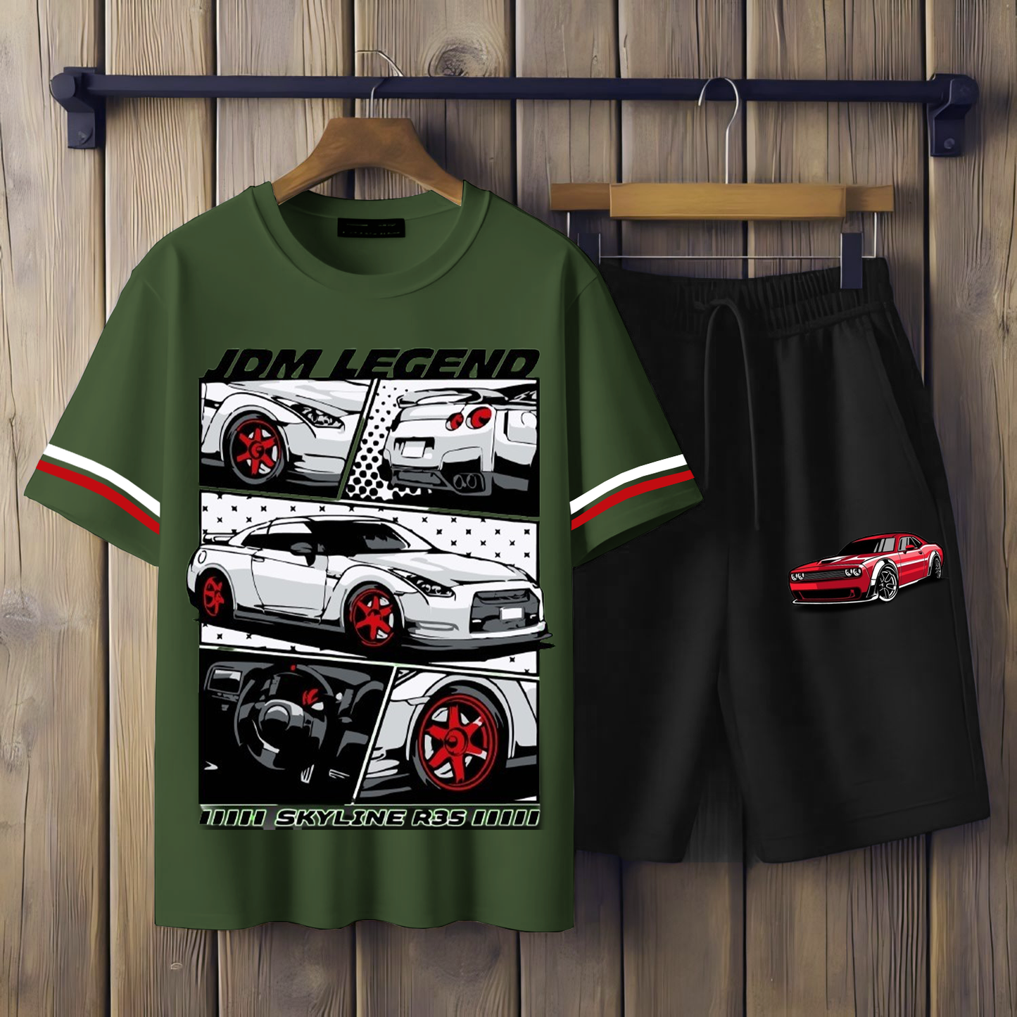 ( JDM LEADEND) Men's printed T-shirts and shorts set