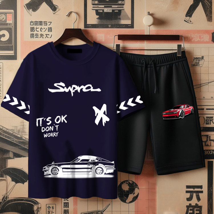 ( SUPRA ) Men's printed T-shirts and shorts set