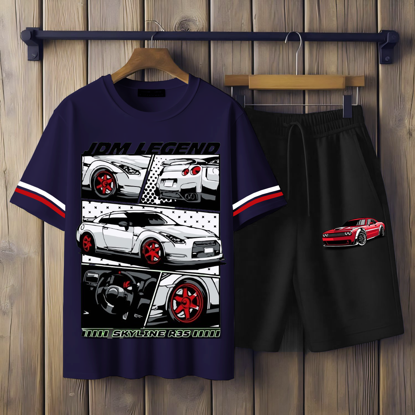 ( JDM LEADEND) Men's printed T-shirts and shorts set