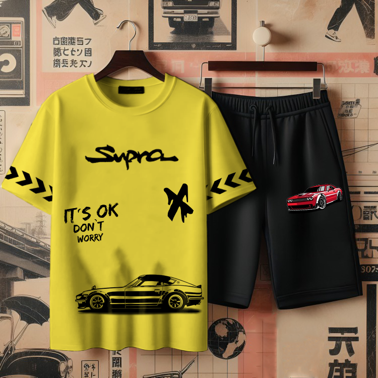 ( SUPRA ) Men's printed T-shirts and shorts set