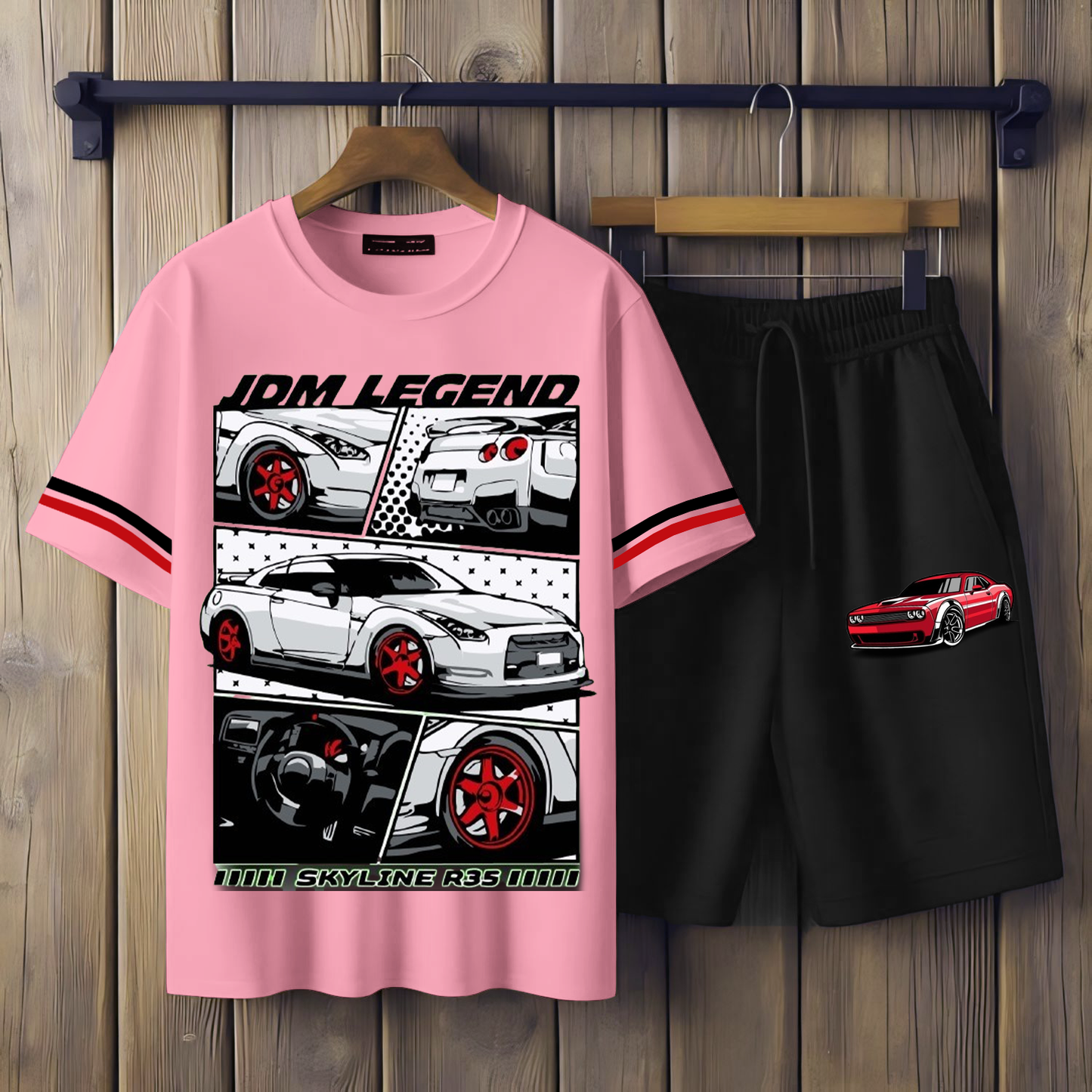 ( JDM LEADEND) Men's printed T-shirts and shorts set