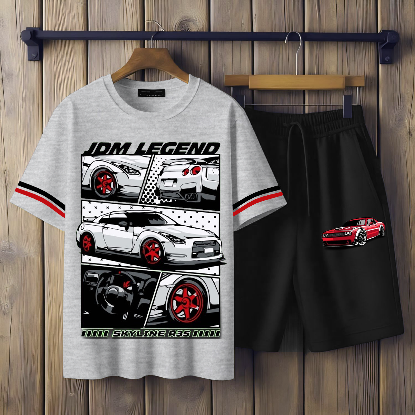 ( JDM LEADEND) Men's printed T-shirts and shorts set