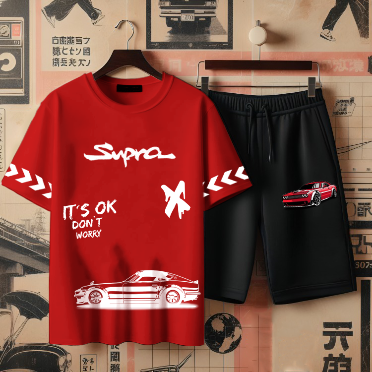 ( SUPRA ) Men's printed T-shirts and shorts set