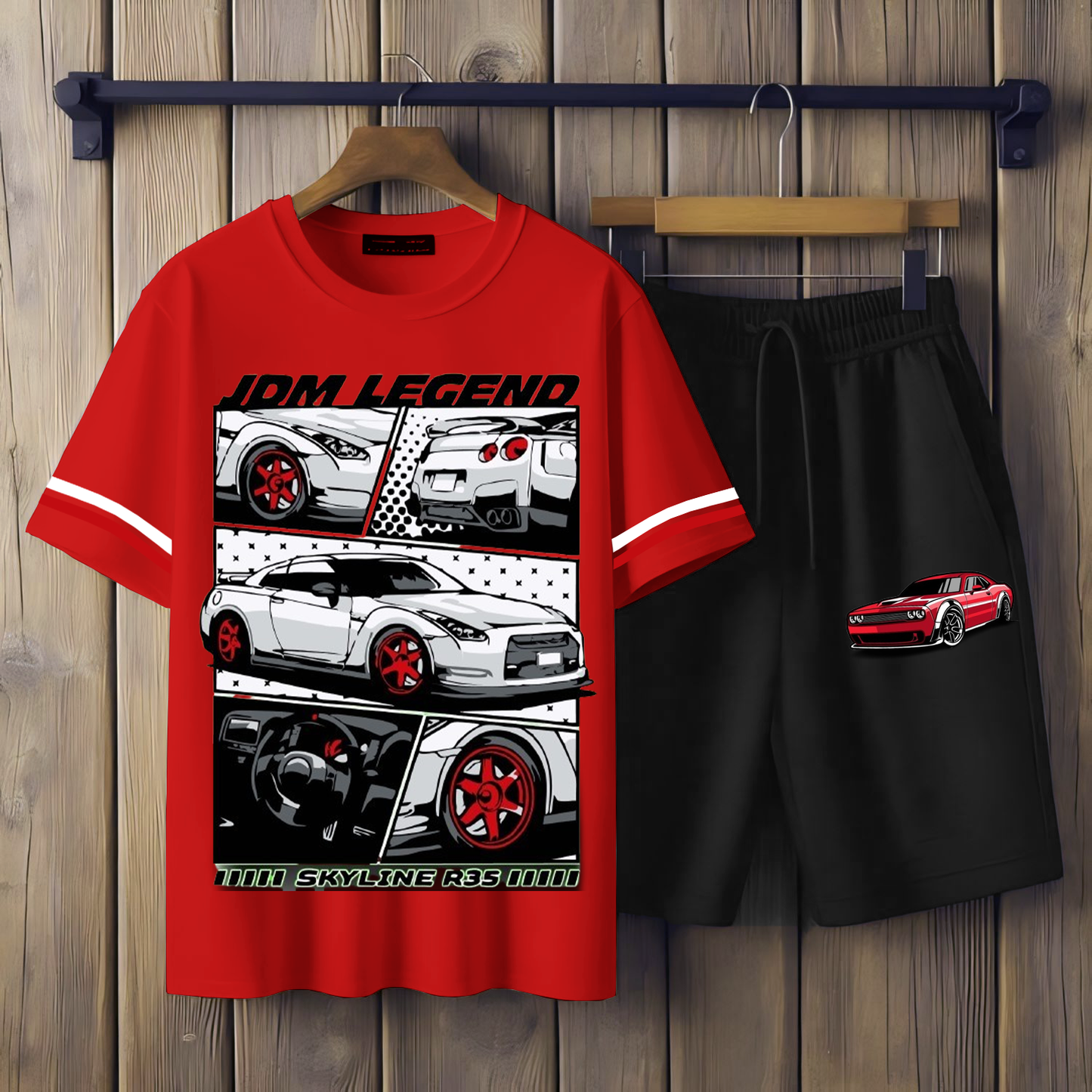 ( JDM LEADEND) Men's printed T-shirts and shorts set
