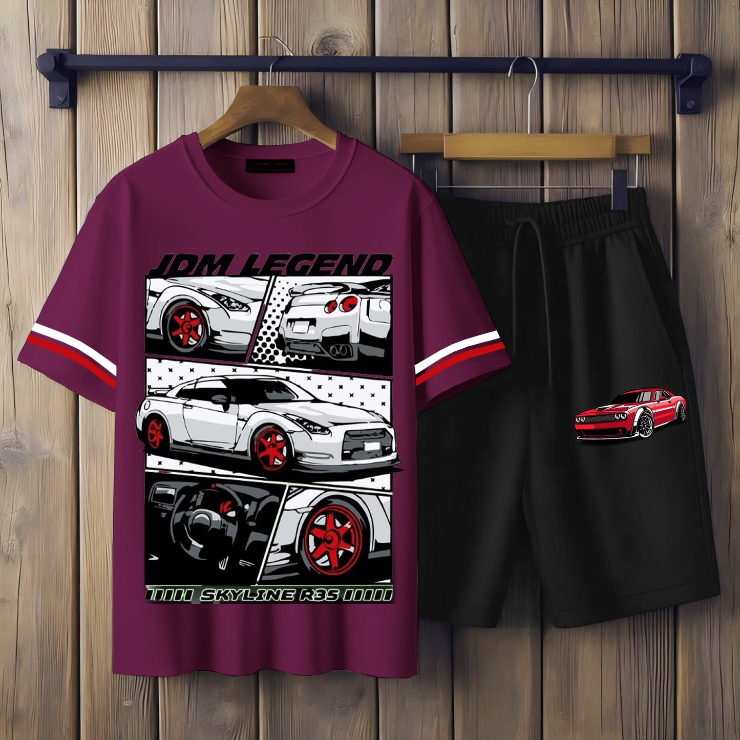 ( JDM LEADEND) Men's printed T-shirts and shorts set
