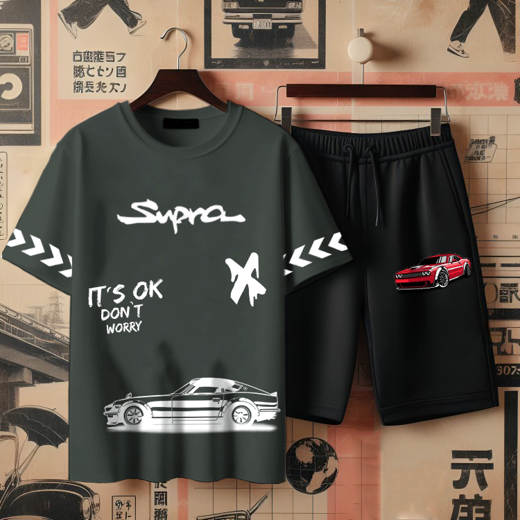 ( SUPRA ) Men's printed T-shirts and shorts set