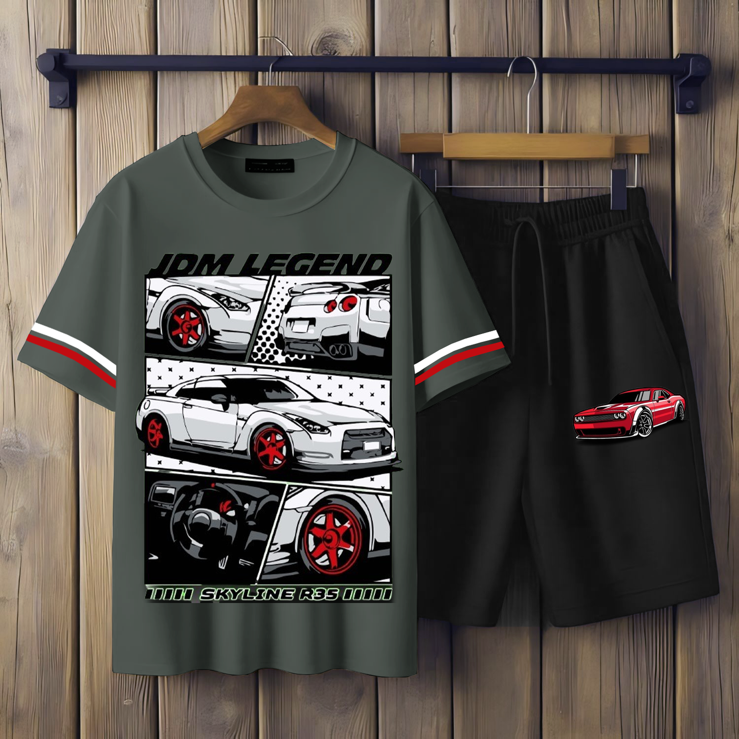 ( JDM LEADEND) Men's printed T-shirts and shorts set