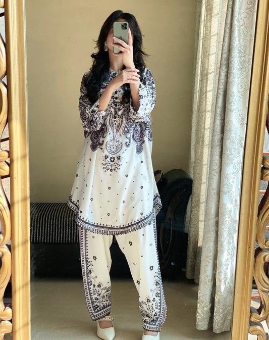 WHITE FLORAL 2 PCS CO - ORD SET