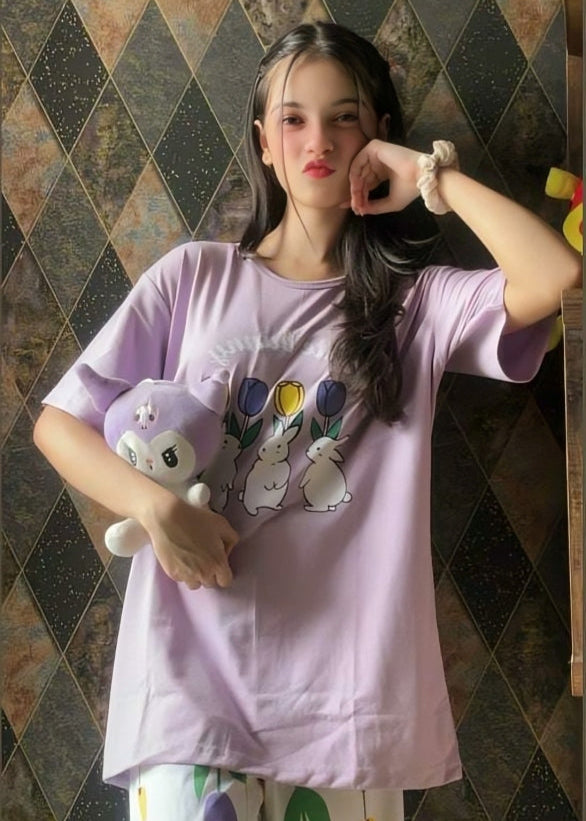 Lilac Cute Bunny Pajama Sets