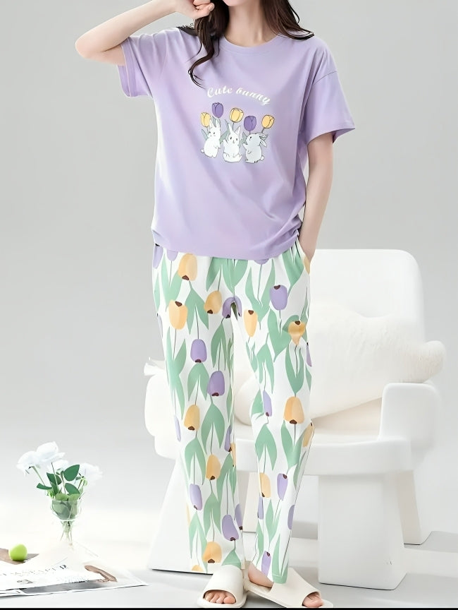 Lilac Cute Bunny Pajama Sets