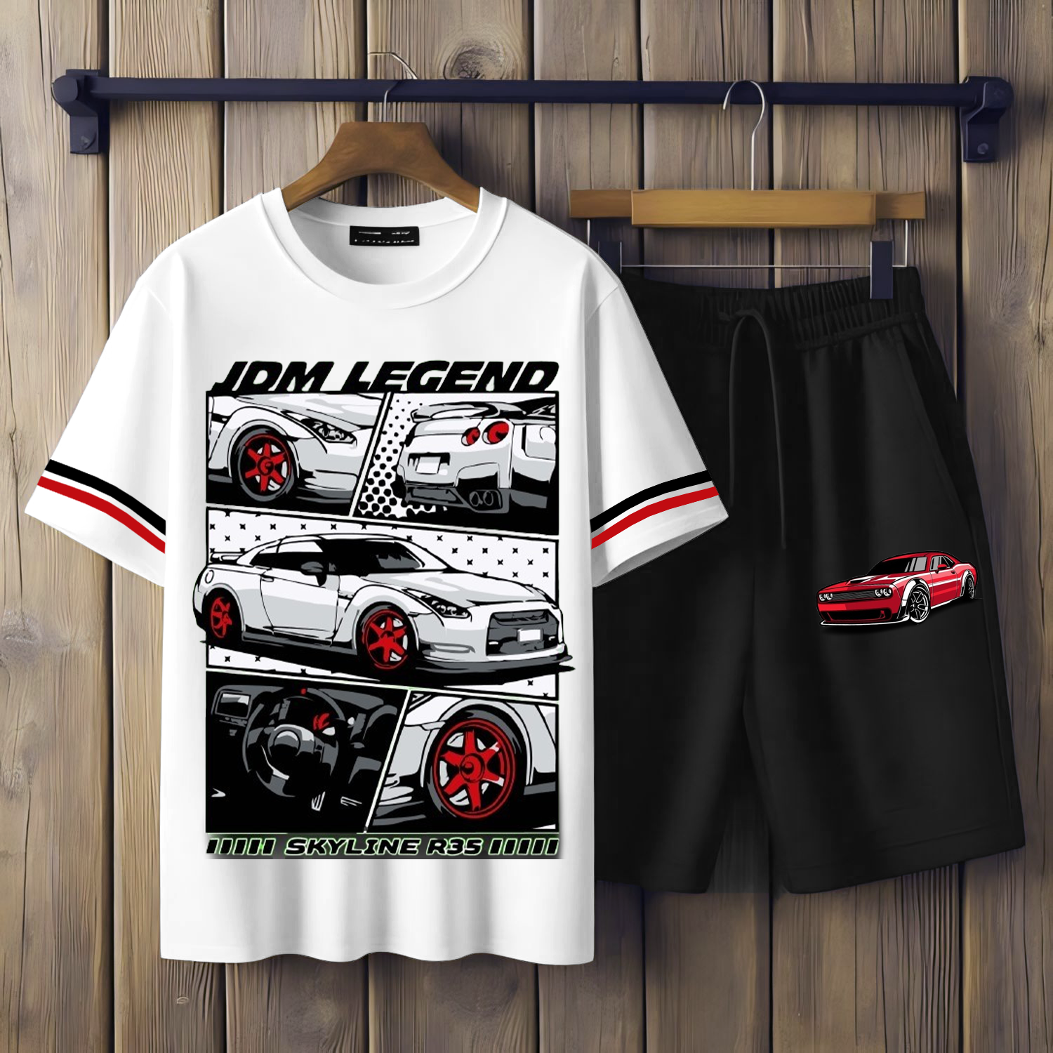 ( JDM LEADEND) Men's printed T-shirts and shorts set