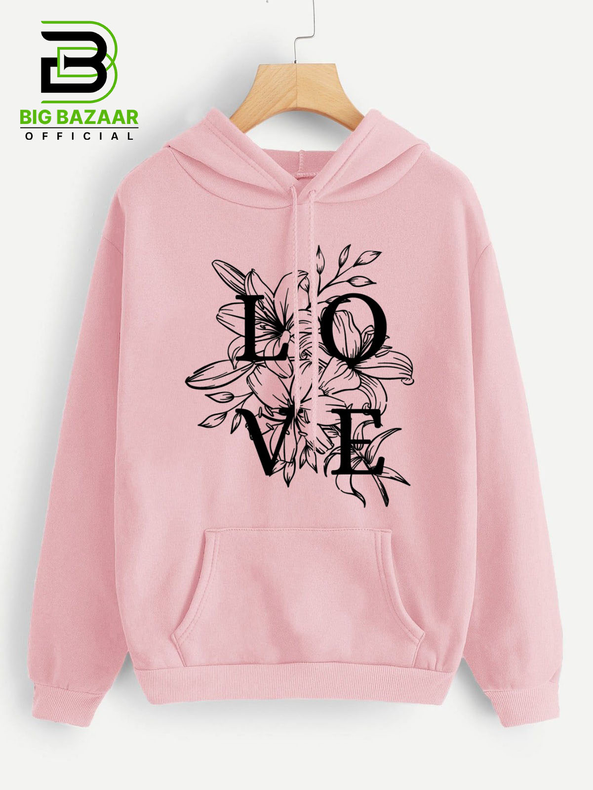 Pink Kangroo Printed  Hoodie For Girls & Womens