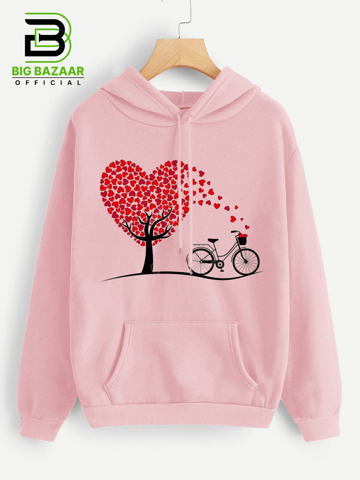 Pink Kangroo Printed  Hoodie For Girls & Womens