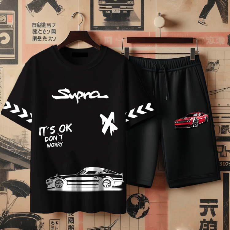 ( SUPRA ) Men's printed T-shirts and shorts set