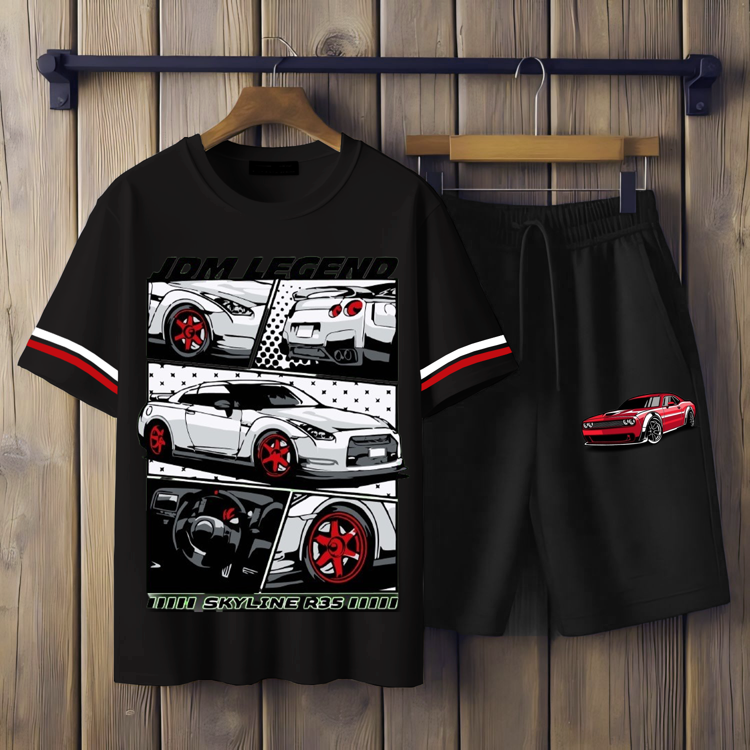 ( JDM LEADEND) Men's printed T-shirts and shorts set