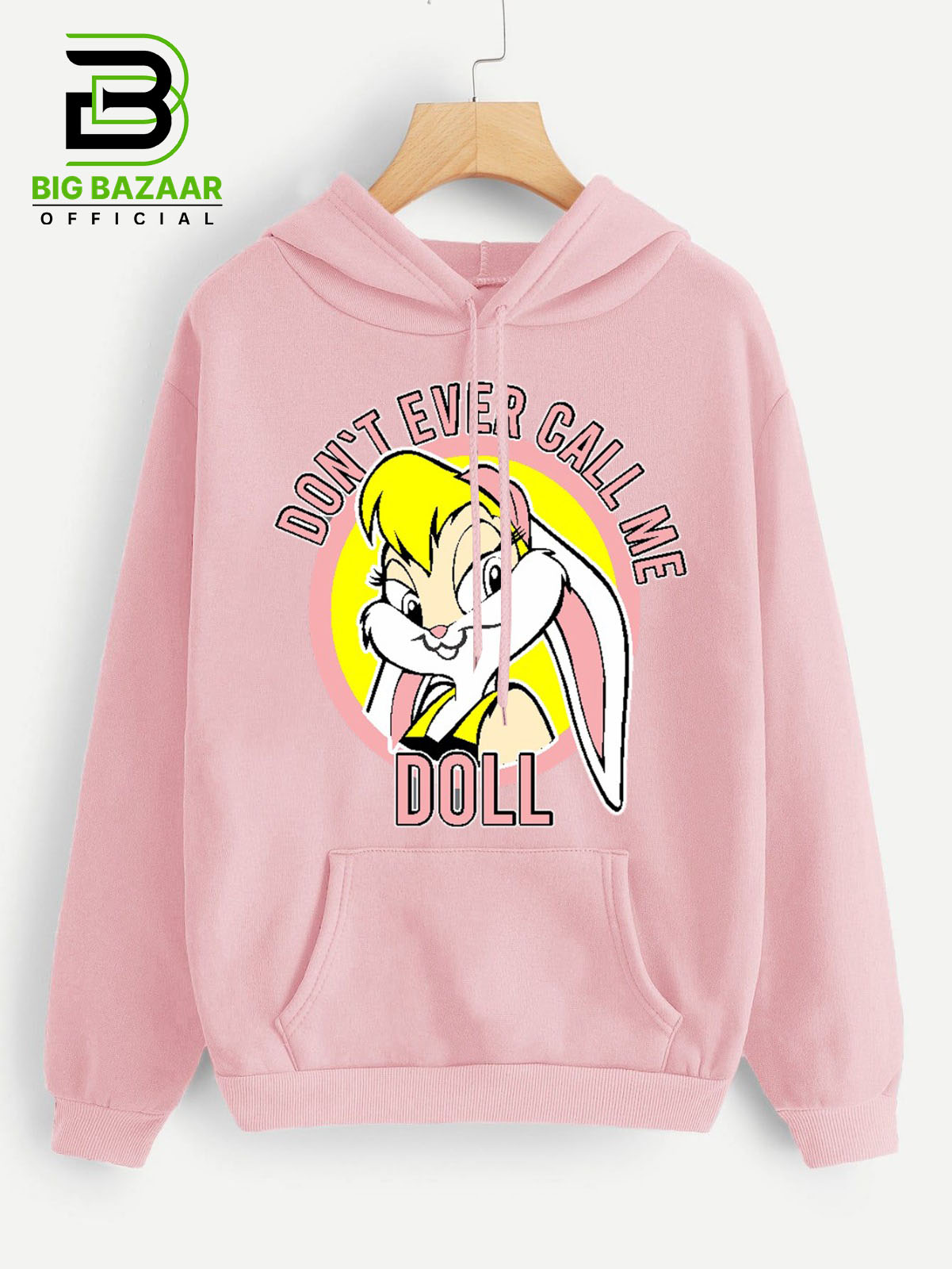 Pink Kangroo Printed  Hoodie For Girls & Womens