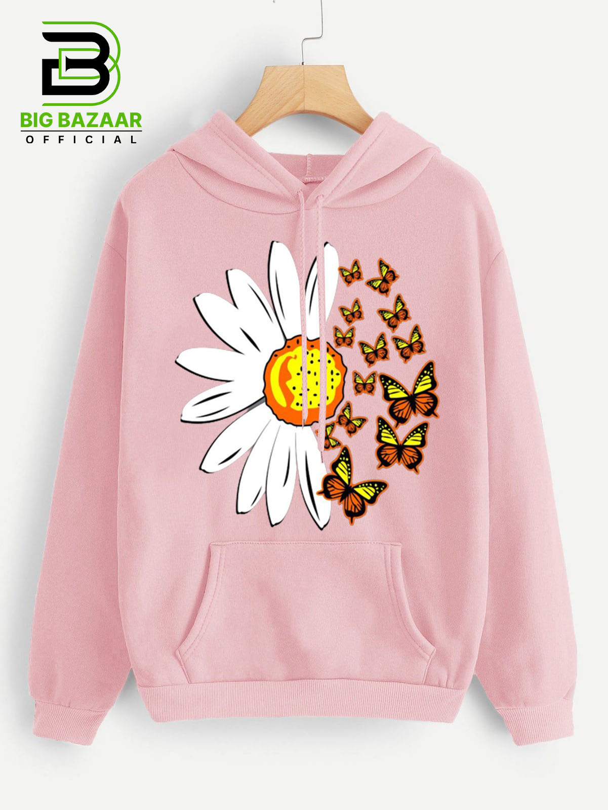 Pink Kangroo Printed  Hoodie For Girls & Womens