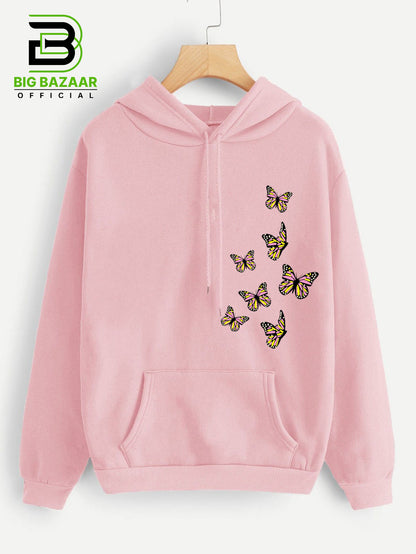 Pink Kangroo Printed  Hoodie For Girls & Womens