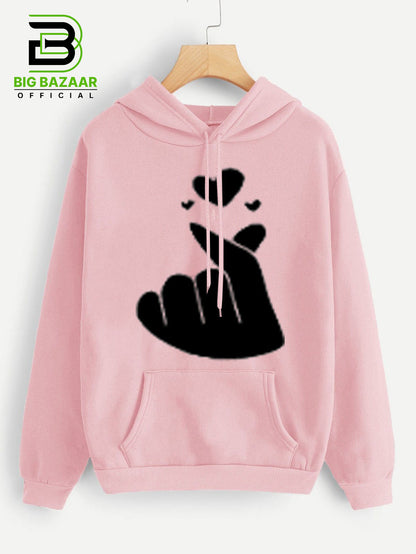 Pink Kangroo Printed  Hoodie For Girls & Womens