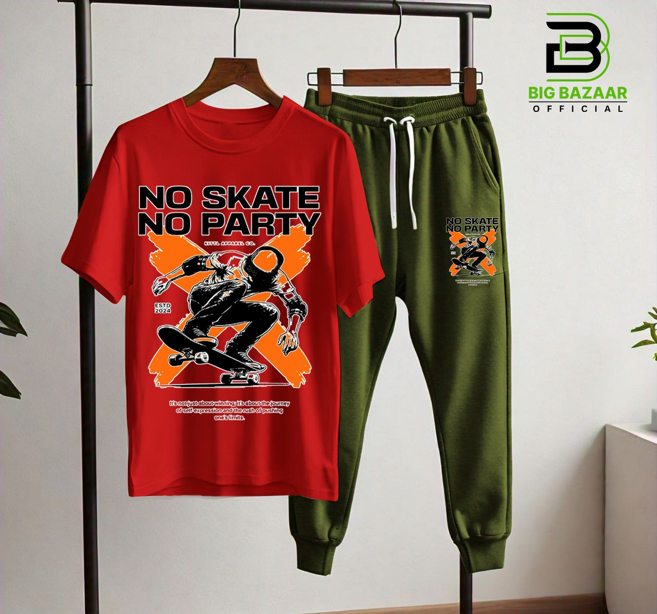 NO SKATE NO PARTY NEW PRINT T-SHIRT & TROUSER