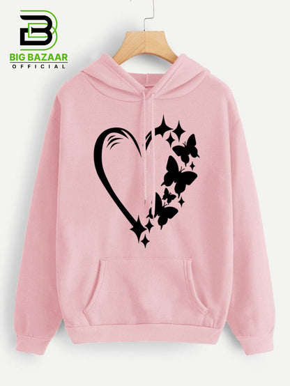 Pink Kangroo Printed  Hoodie For Girls & Womens