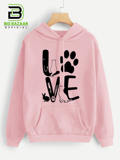 Pink Kangroo Printed  Hoodie For Girls & Womens