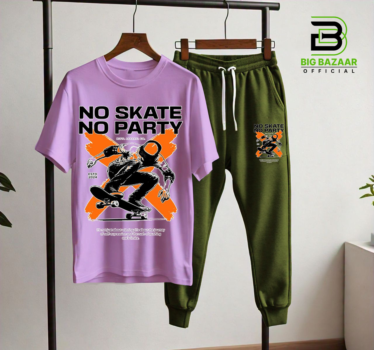 NO SKATE NO PARTY NEW PRINT T-SHIRT & TROUSER