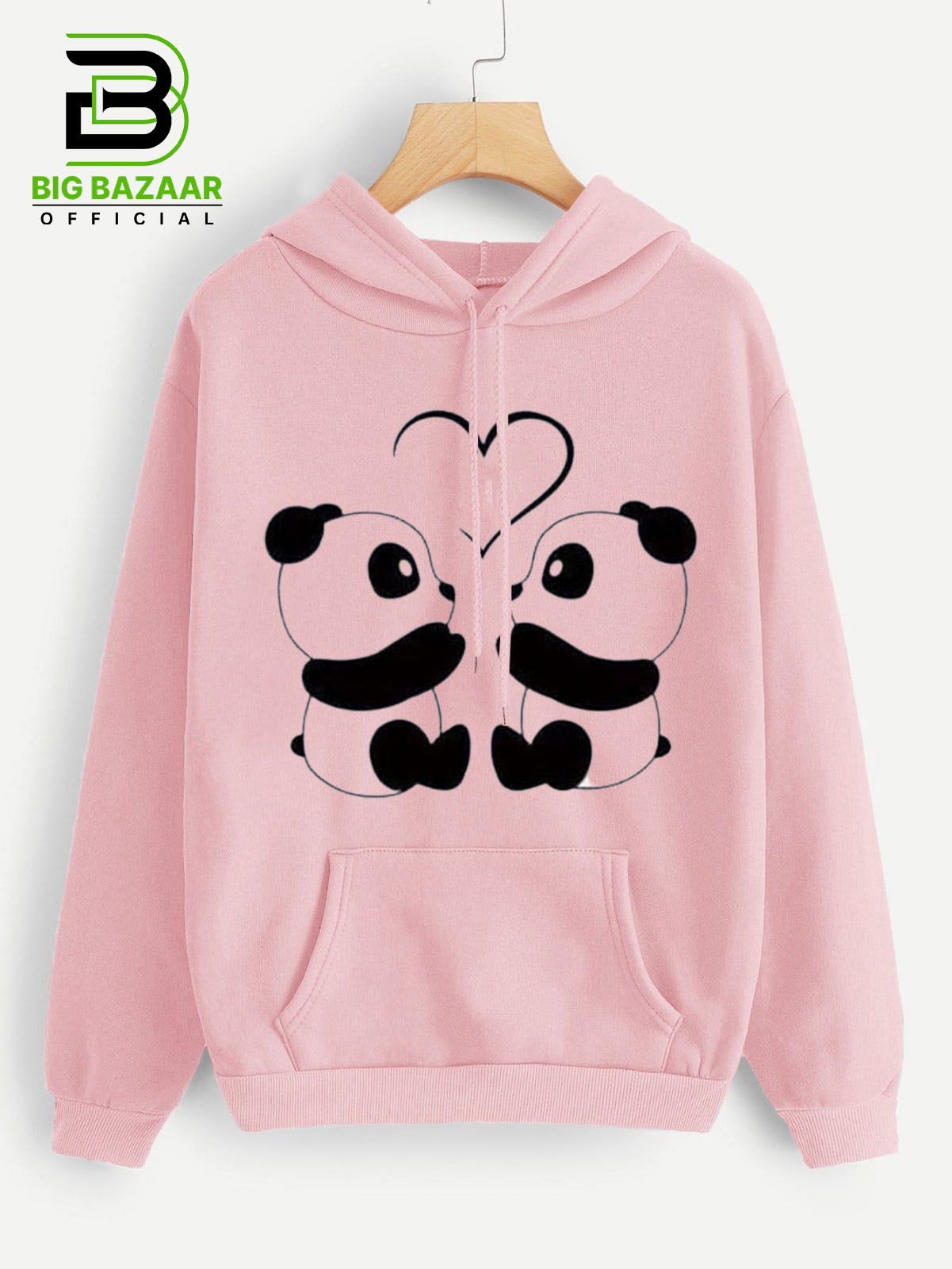 Pink Kangroo Printed  Hoodie For Girls & Womens