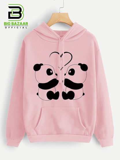 Pink Kangroo Printed  Hoodie For Girls & Womens