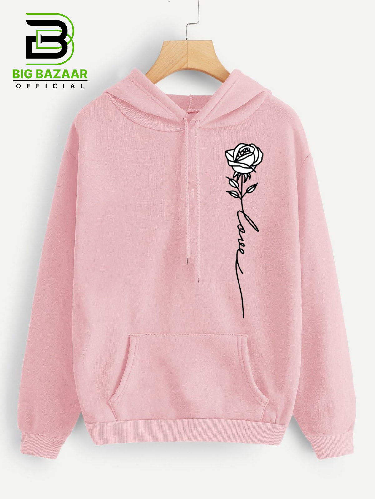 Pink Kangroo Printed  Hoodie For Girls & Womens