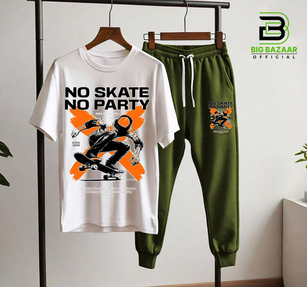 NO SKATE NO PARTY NEW PRINT T-SHIRT & TROUSER