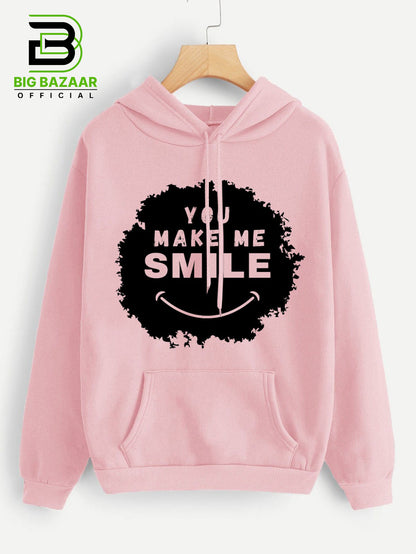 Pink Kangroo Printed  Hoodie For Girls & Womens