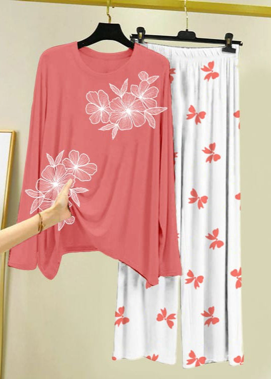 Floral Blossom Nightwear Set – Soft Coral & White