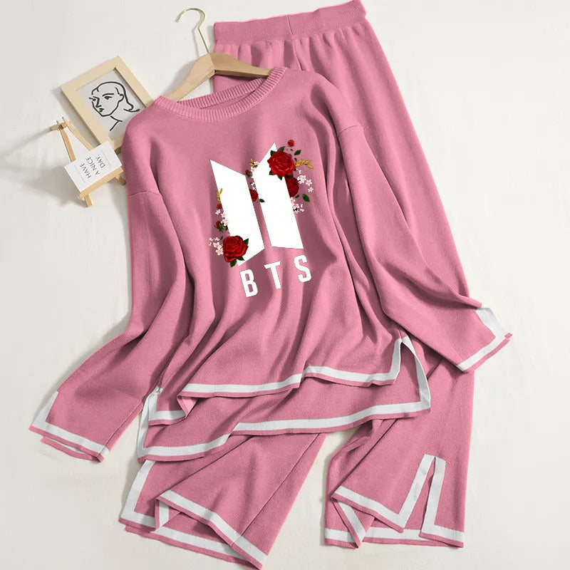 Pink Winter Oversize Outfit (Printed) For Women