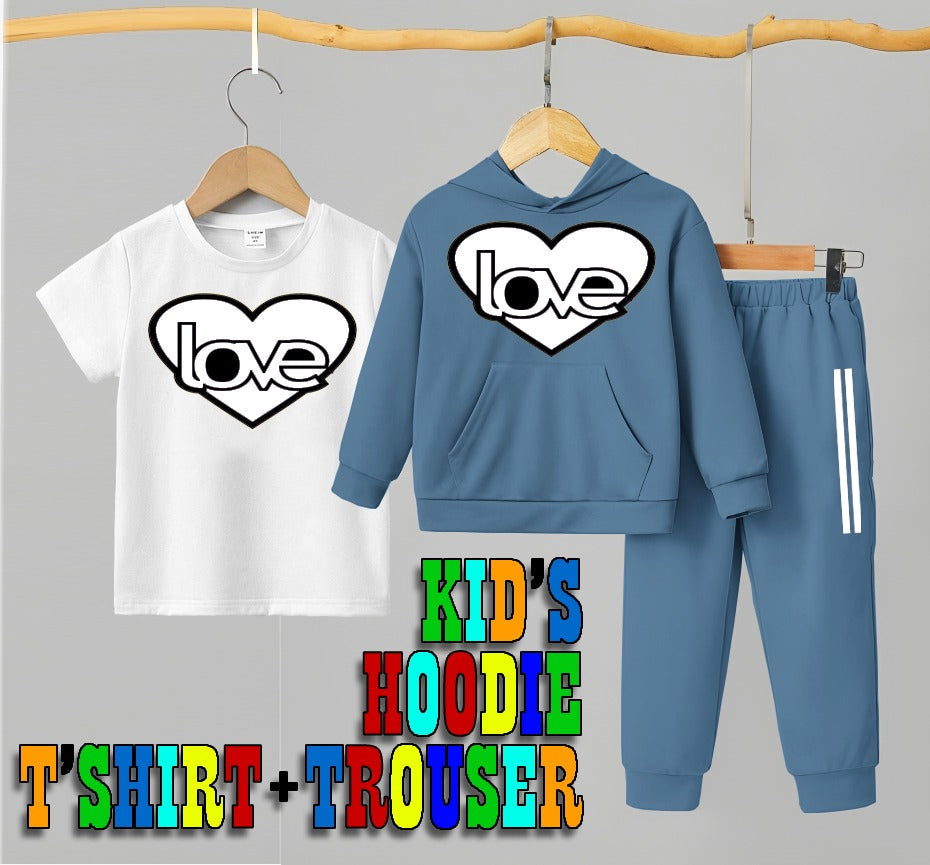 Sky Blue & White Kids Track Suits (3 Piece Suit Kids Hoodie Trouser) Winter Collection