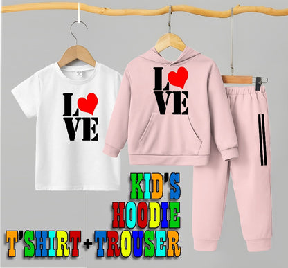 Pink & White Kids Track Suits (3 Piece Suit Kids Hoodie Trouser) Winter Collection