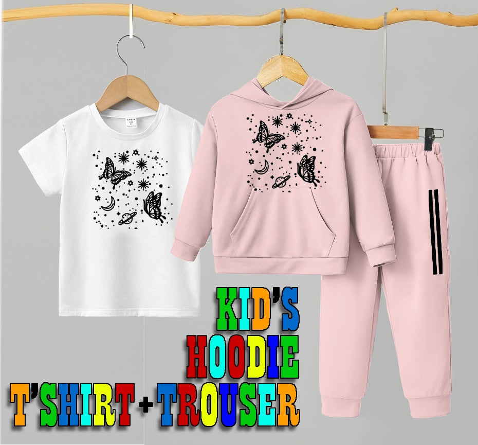 Pink & White Kids Track Suits (3 Piece Suit Kids Hoodie Trouser) Winter Collection