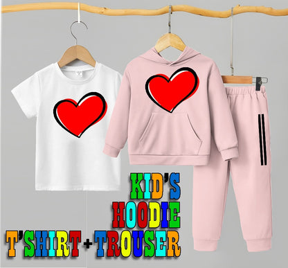 Pink & White Kids Track Suits (3 Piece Suit Kids Hoodie Trouser) Winter Collection