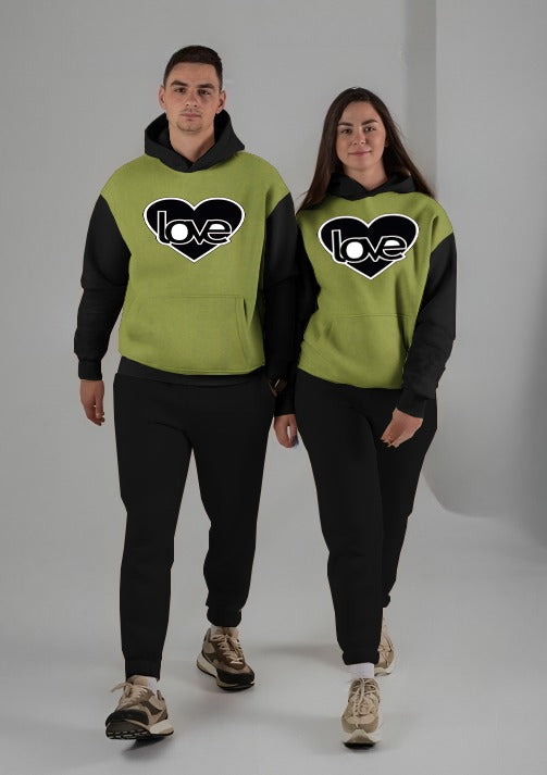 Winter Couple Hoodie + Trouser (Printed Green & Black)