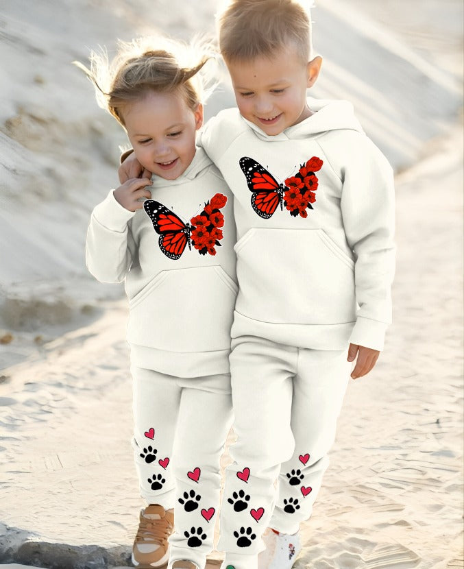 Pack of 2 Kids Hoodie Trouser Track Suits | 2 Piece Suit | Winter Collection (White)