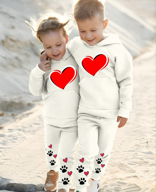 Pack of 2 Kids Hoodie Trouser Track Suits | 2 Piece Suit | Winter Collection (White)