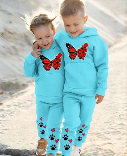 Pack of 2 Kids Hoodie Trouser Track Suits | 2 Piece Suit | Winter Collection (Sky Blue)