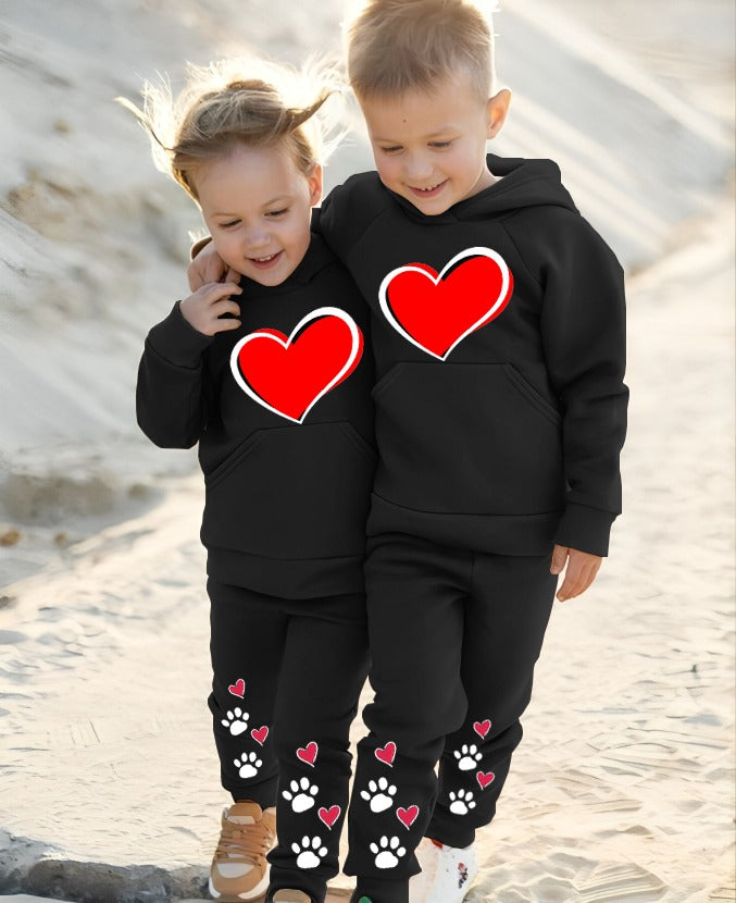 Pack of 2 Kids Hoodie Trouser Track Suits | 2 Piece Suit | Winter Collection (Black)