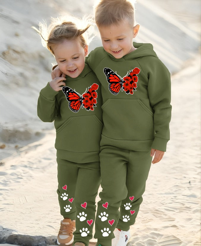 Pack of 2 Kids Hoodie Trouser Track Suits | 2 Piece Suit | Winter Collection (Green)