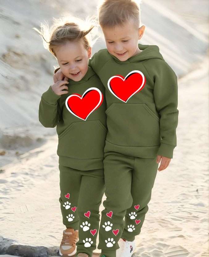 Pack of 2 Kids Hoodie Trouser Track Suits | 2 Piece Suit | Winter Collection (Green)