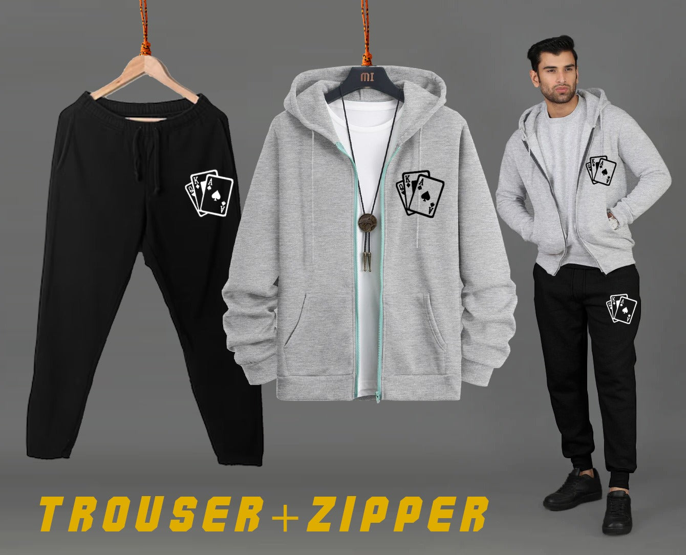 ZIPPER HOODIE WITH TROUSER PRINTED