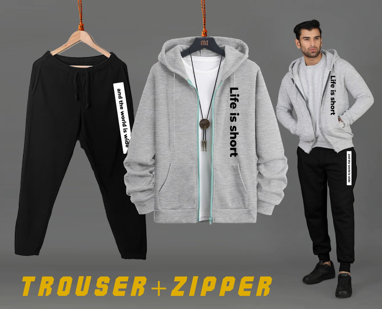 ZIPPER HOODIE WITH TROUSER PRINTED