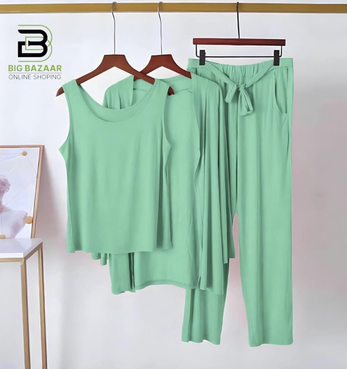 Sea Green 3 Piece Nightwear | 3 Pcs Sleepwear Night Suit