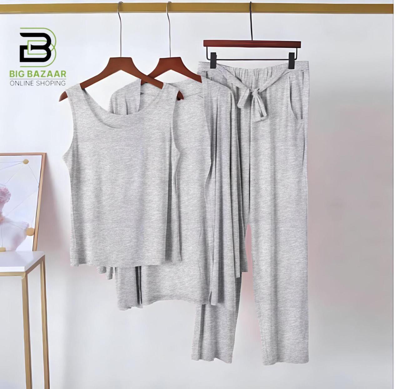 Gray 3 Piece Nightwear | 3 Pcs Sleepwear Night Suit