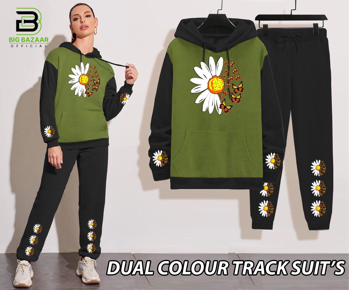 Dual Colour Printed Hoodie Green With Black Trouser For Girls Or Women